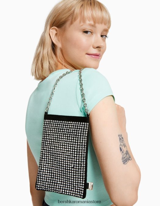 Bershka femei geantă pentru telefon mobil cu lanț negru Z86D1862 accesorii
