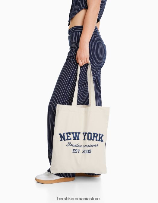 Bershka femei geantă tote din pânză imprimată cremă Z86D2361 accesorii