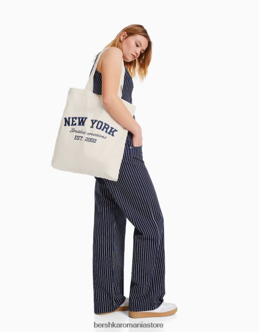 Bershka femei geantă tote din pânză imprimată cremă Z86D2361 accesorii