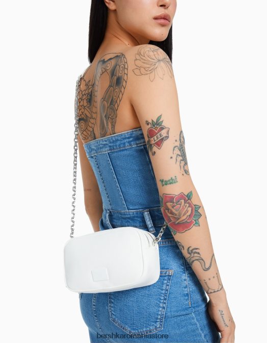 Bershka femei geanta cu bareta si fermoar dublu alb Z86D2339 accesorii
