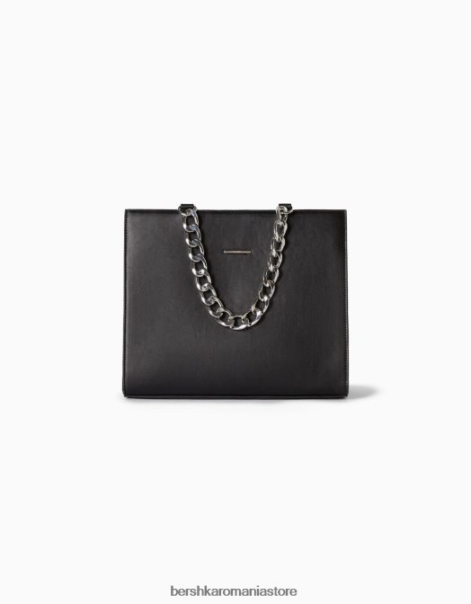 Bershka femei geanta cu lant gros negru Z86D2365 accesorii