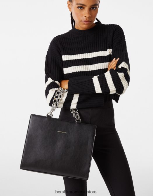 Bershka femei geanta cu lant gros negru Z86D2365 accesorii