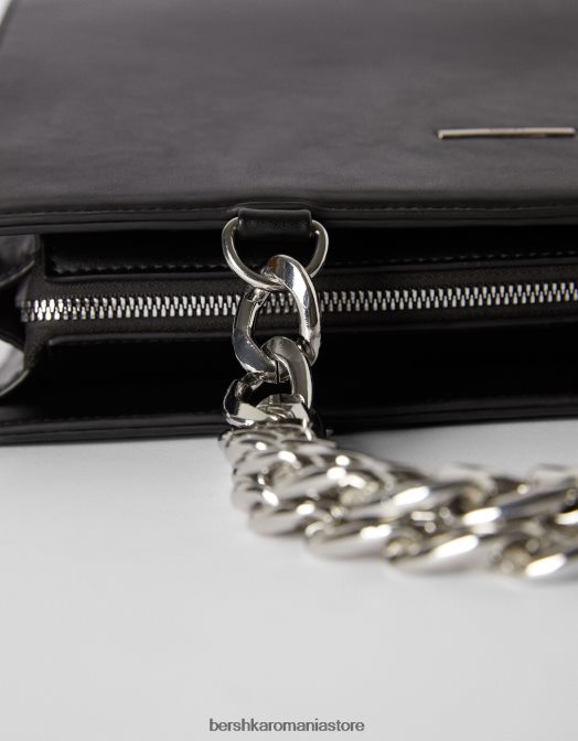 Bershka femei geanta cu lant gros negru Z86D2365 accesorii
