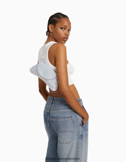 Bershka femei geanta cu strass cu maner argint Z86D1824 accesorii