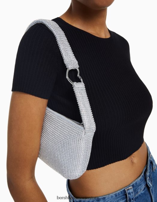 Bershka femei geanta cu strass cu maner argint Z86D1868 accesorii