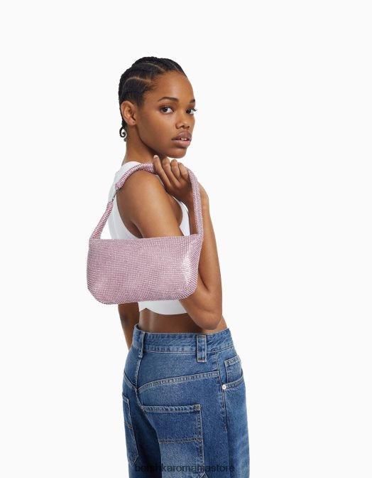 Bershka femei geanta cu strass cu maner roz Z86D1873 accesorii