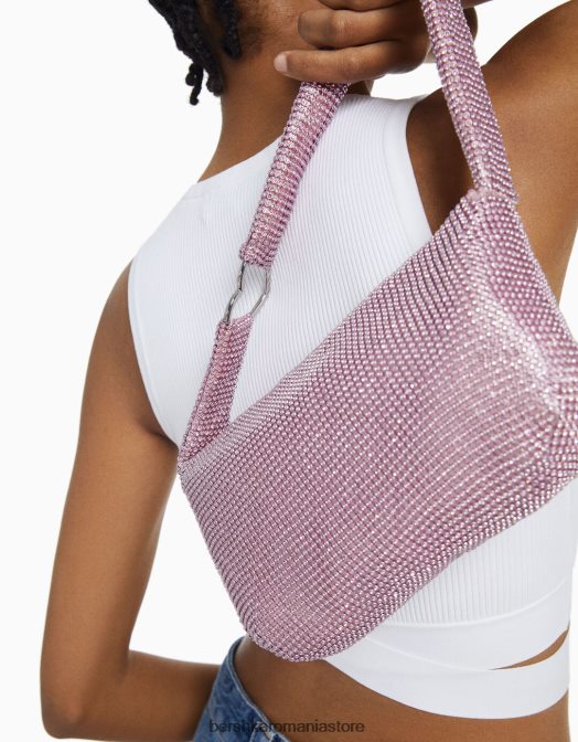 Bershka femei geanta cu strass cu maner roz Z86D1873 accesorii