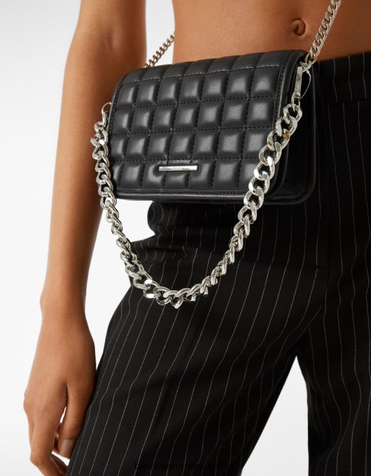 Bershka femei geanta de mana matlasata cu lant gri Z86D2364 accesorii