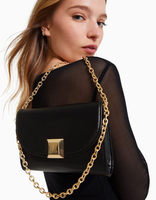 Bershka femei geanta de umar mini patrata cu detaliu negru Z86D2417 accesorii