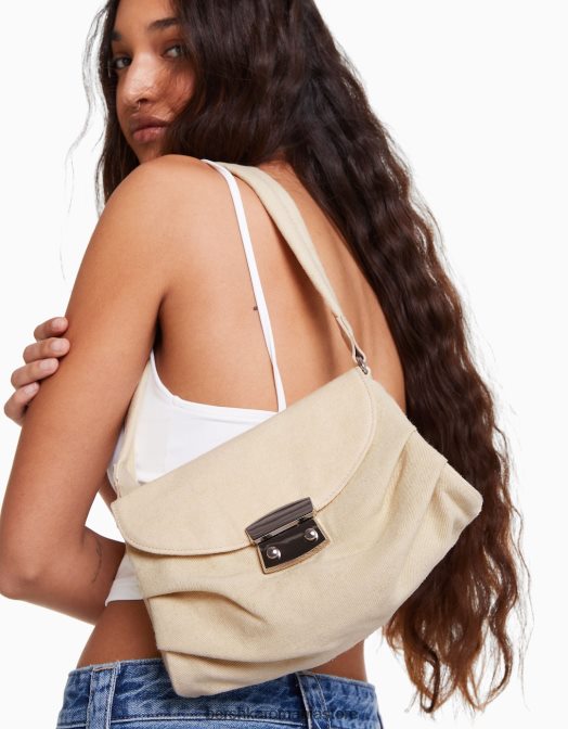 Bershka femei geanta denim cu maner cremă Z86D1983 accesorii