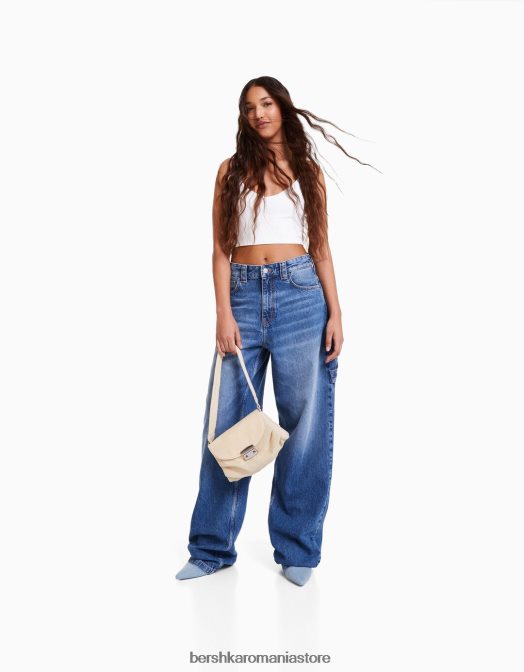 Bershka femei geanta denim cu maner cremă Z86D1983 accesorii
