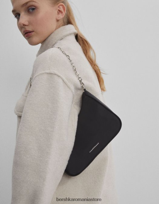 Bershka femei geanta din satin cu lant negru Z86D2366 accesorii