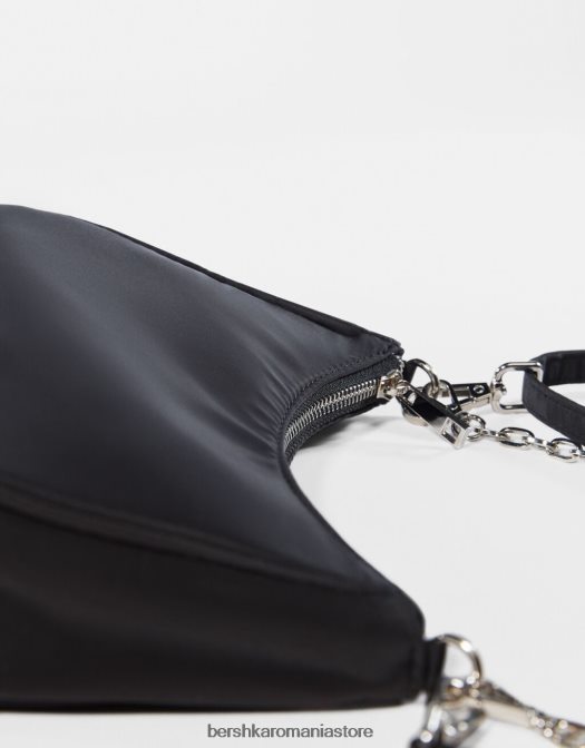 Bershka femei geanta din satin cu lant negru Z86D2366 accesorii