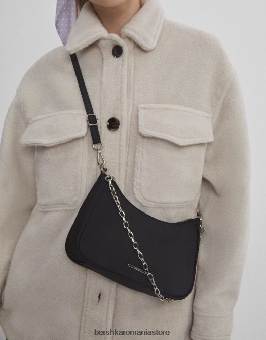 Bershka femei geanta din satin cu lant negru Z86D2366 accesorii