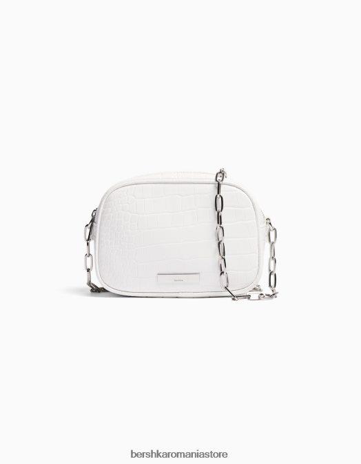 Bershka femei geanta texturata cu bareta si fermoar dublu alb Z86D2401 accesorii