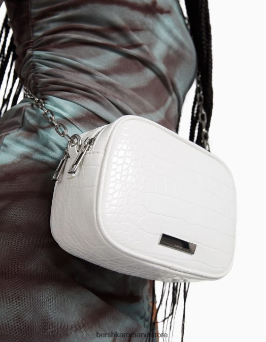 Bershka femei geanta texturata cu bareta si fermoar dublu alb Z86D2401 accesorii