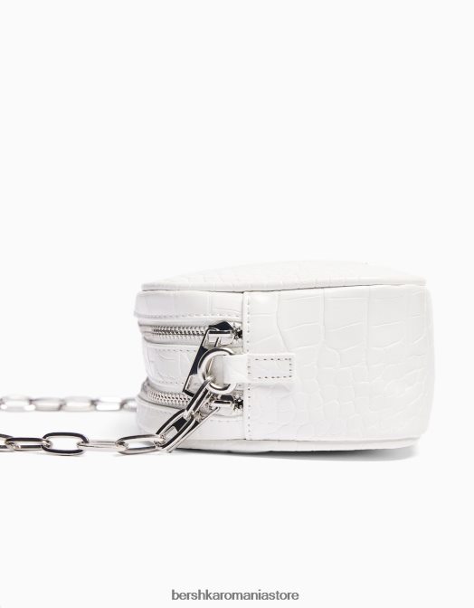 Bershka femei geanta texturata cu bareta si fermoar dublu alb Z86D2401 accesorii