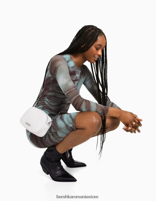 Bershka femei geanta texturata cu bareta si fermoar dublu alb Z86D2401 accesorii