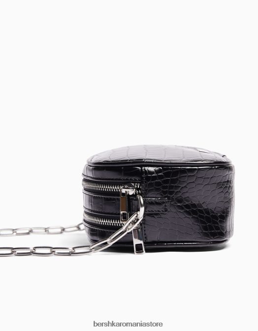 Bershka femei geanta texturata cu bareta si fermoar dublu negru Z86D2400 accesorii