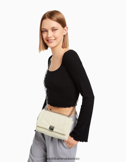 Bershka femei mini geanta de umar matlasata cu lant alb Z86D2352 accesorii