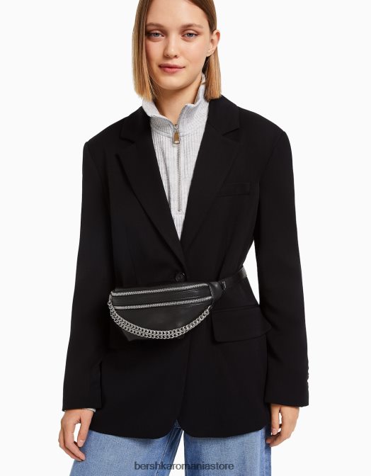 Bershka femei rochietă din imitație de piele negru Z86D2393 accesorii