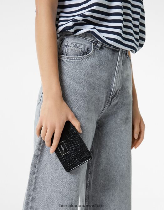 Bershka femei suport de card texturat negru Z86D2389 accesorii