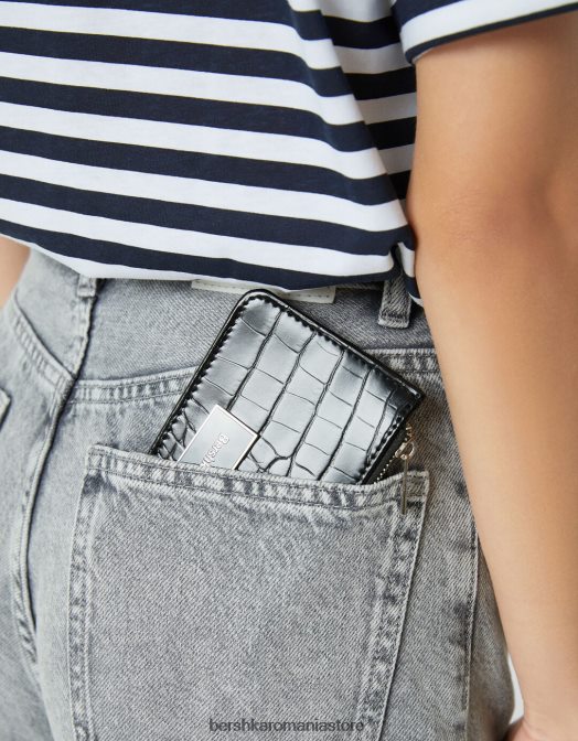 Bershka femei suport de card texturat negru Z86D2389 accesorii