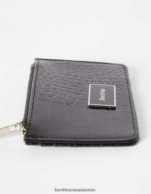 Bershka femei suport de card texturat negru Z86D2389 accesorii
