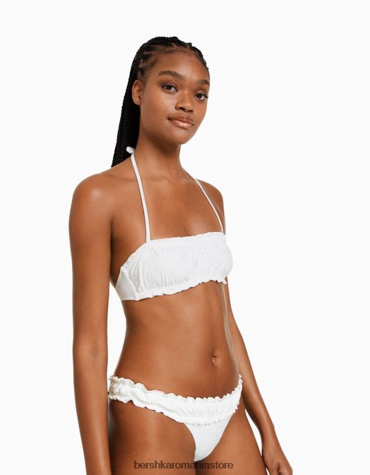 Bershka femei Top de bikini cu broderie elvețiană alb Z86D1791 îmbrăcăminte