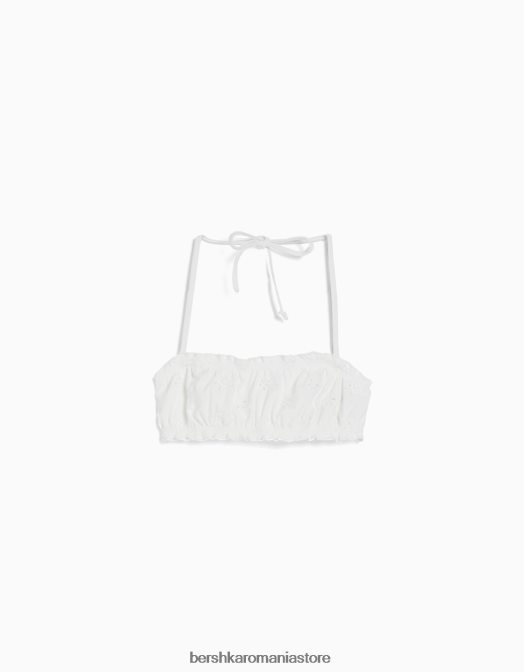 Bershka femei Top de bikini cu broderie elvețiană alb Z86D1791 îmbrăcăminte