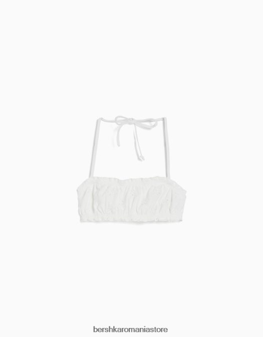 Bershka femei Top de bikini cu broderie elvețiană alb Z86D1792 îmbrăcăminte
