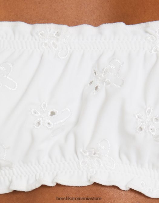 Bershka femei Top de bikini cu broderie elvețiană alb Z86D1792 îmbrăcăminte