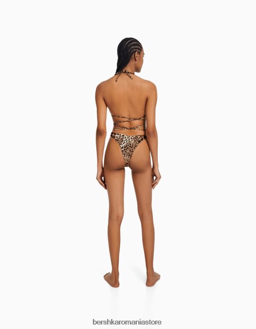 Bershka femei Top de bikini cu imprimeu animal triunghi negru Z86D1769 îmbrăcăminte
