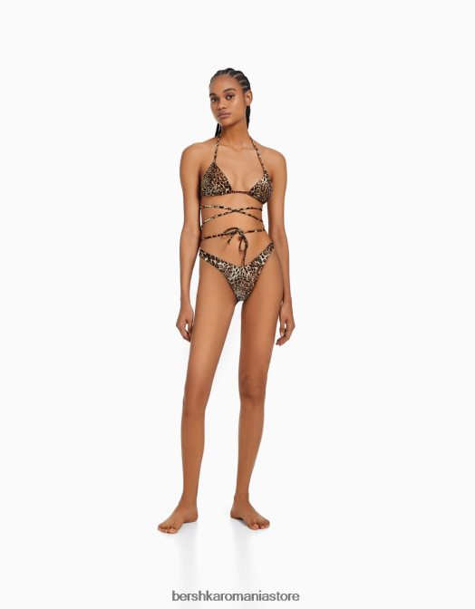 Bershka femei Top de bikini cu imprimeu animal triunghi negru Z86D1769 îmbrăcăminte