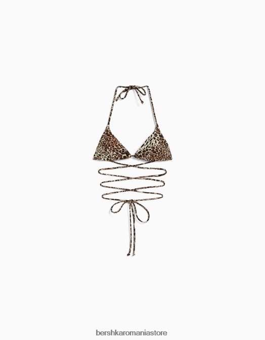 Bershka femei Top de bikini cu imprimeu animal triunghi negru Z86D1769 îmbrăcăminte