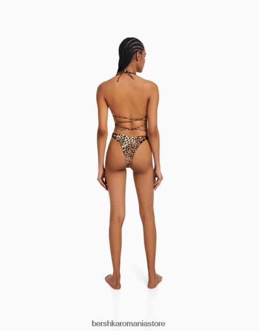 Bershka femei Top de bikini cu imprimeu animal triunghi negru Z86D1770 îmbrăcăminte