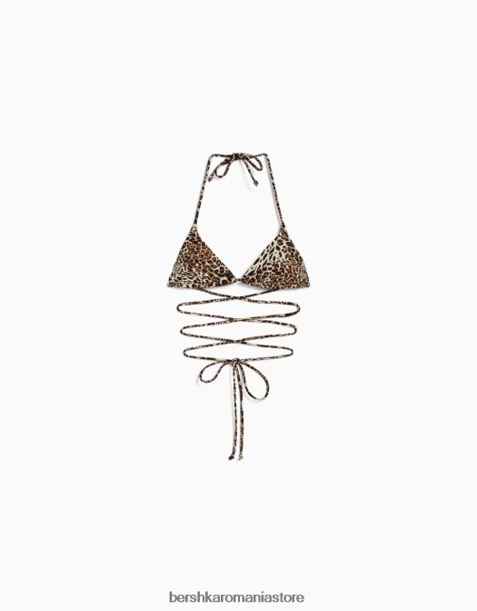 Bershka femei Top de bikini cu imprimeu animal triunghi negru Z86D1770 îmbrăcăminte