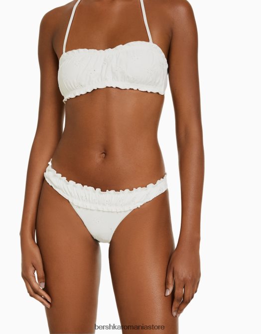Bershka femei fund de bikini cu broderie elvețiană alb Z86D1793 îmbrăcăminte