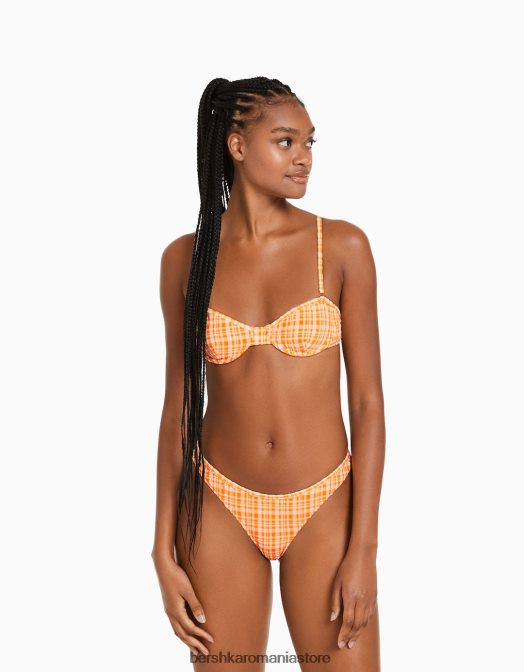 Bershka femei fund de bikini cu carouri vichy portocale Z86D1800 îmbrăcăminte