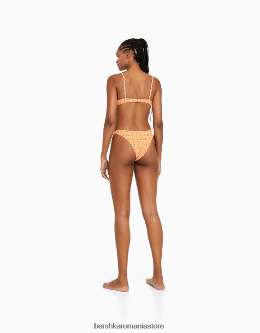 Bershka femei fund de bikini cu carouri vichy portocale Z86D1800 îmbrăcăminte