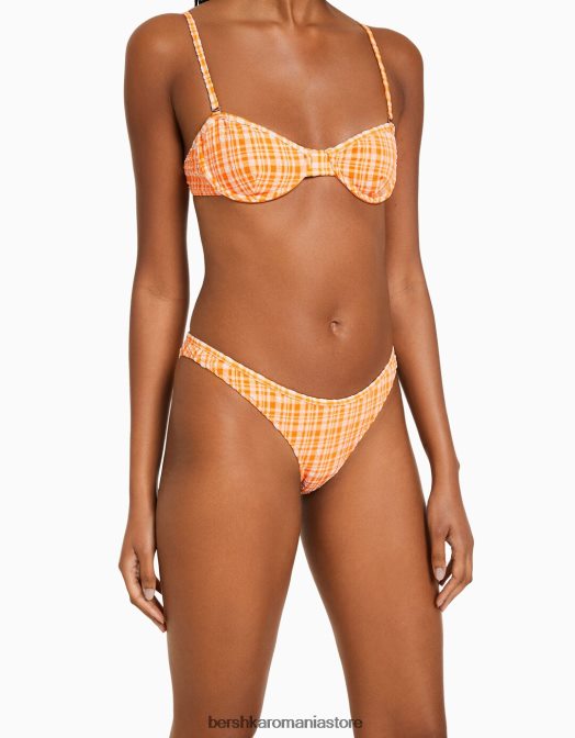 Bershka femei fund de bikini cu carouri vichy portocale Z86D1800 îmbrăcăminte