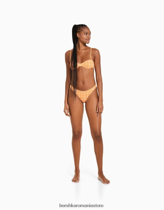 Bershka femei fund de bikini cu carouri vichy portocale Z86D1800 îmbrăcăminte