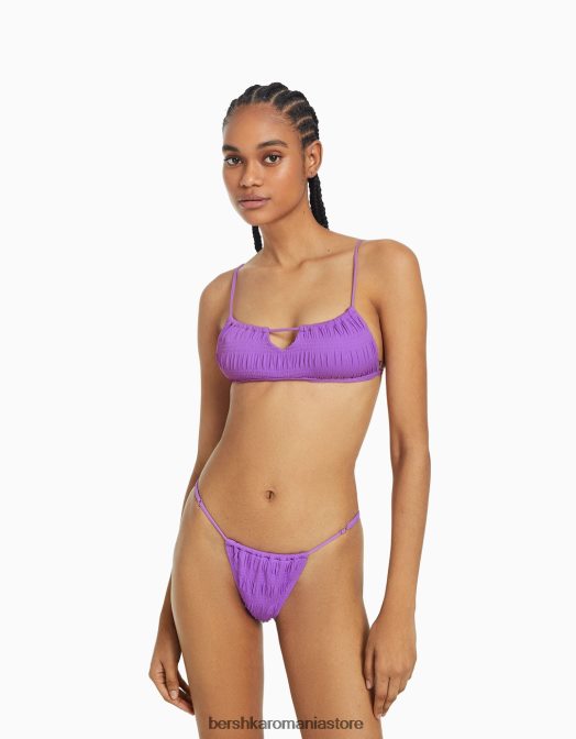 Bershka femei fund de bikini cu detaliu strâns violet Z86D1820 îmbrăcăminte