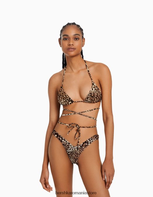 Bershka femei fund de bikini cu imprimeu animal negru Z86D1771 îmbrăcăminte