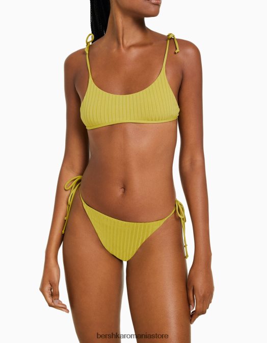 Bershka femei fund de bikini largi cu nervuri verde Z86D1807 îmbrăcăminte