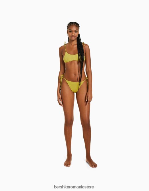 Bershka femei fund de bikini largi cu nervuri verde Z86D1807 îmbrăcăminte