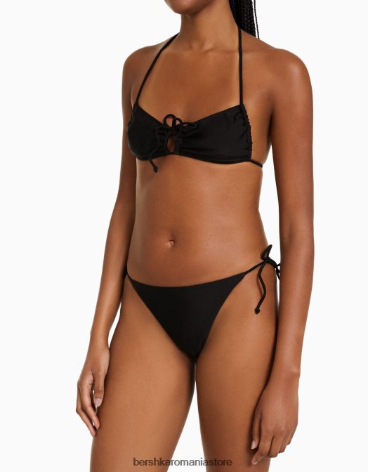 Bershka femei fund de bikini strălucitori cu bretele laterale negru Z86D1781 îmbrăcăminte
