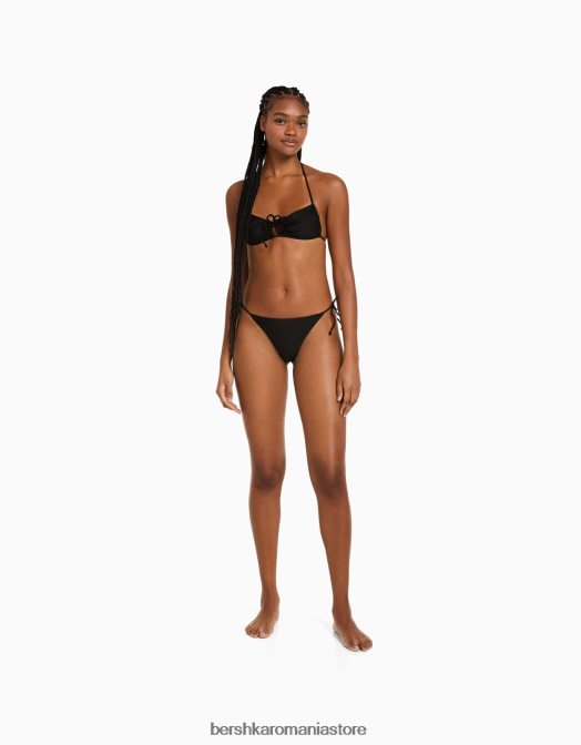 Bershka femei fund de bikini strălucitori cu bretele laterale negru Z86D1781 îmbrăcăminte
