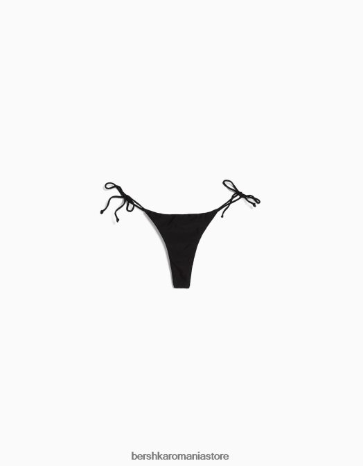 Bershka femei fund de bikini strălucitori cu bretele laterale negru Z86D1781 îmbrăcăminte