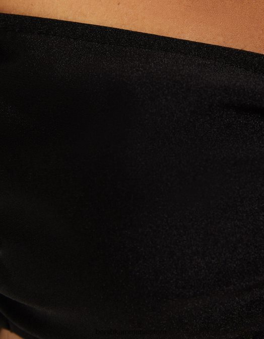 Bershka femei fund de bikini strălucitori cu bretele laterale negru Z86D1781 îmbrăcăminte